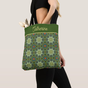 Tote Bag Motif vintage en vert avec des fleurs bleues