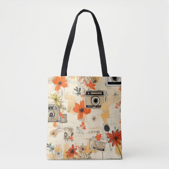 Tote Bag Motif vintage Floral & Caméra (5) (Devant)