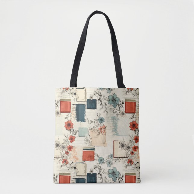 Tote Bag Motif vintage Floral & Caméra (7) (Devant)