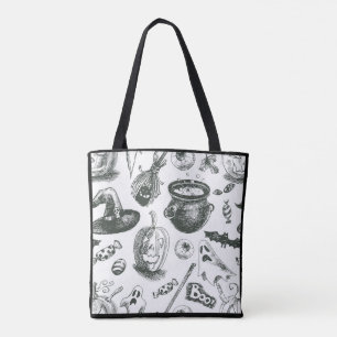 Tote Bag Motif vintage Halloween noir et blanc