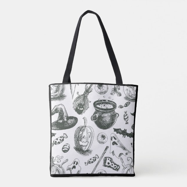 Tote Bag Motif vintage Halloween noir et blanc (Dos)