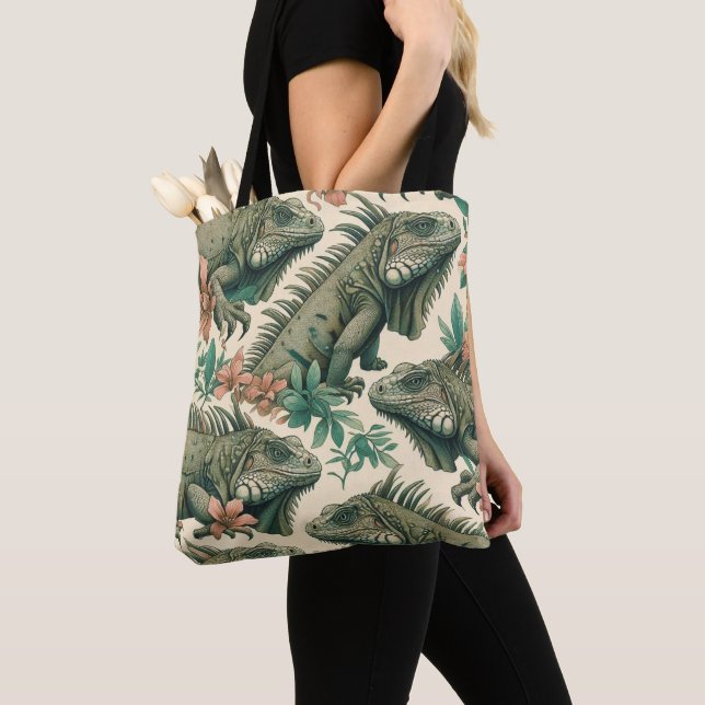 Tote Bag Motif vintage Iguana (De près)