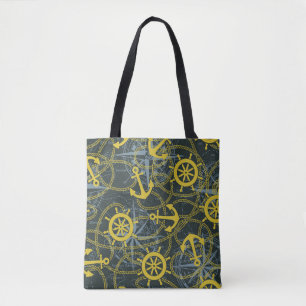 Tote Bag Motif vintage nautique, ancre et carte.