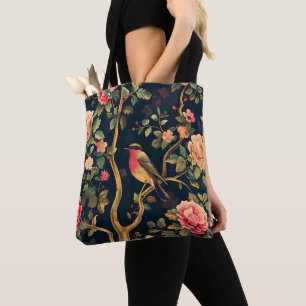 Tote Bag Motif Vintage Oiseaux Floral Forestier
