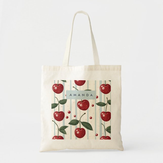 Tote Bag Motif Vintage rétro rouge cerise personnalisé (Devant)