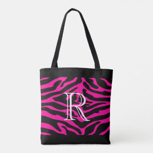 Tote Bag Motif Zèbre rose chaud avec Monogramme