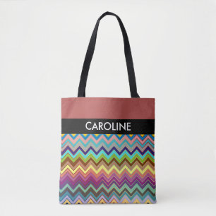 Tote Bag Motif ZIGZAG - multicolore + votre backgr.