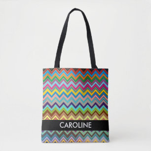 Tote Bag Motif ZIGZAG - multicolore + votre backgr.