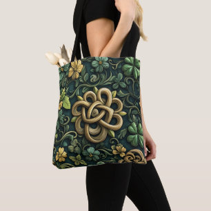 TOTE BAG MOTIFS DE COULEURS EN CELTIQUE IRLANDAIS VERT & OR
