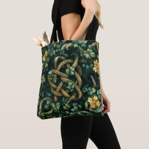 TOTE BAG MOTIFS DE COULEURS EN CELTIQUE IRLANDAIS VERT & OR