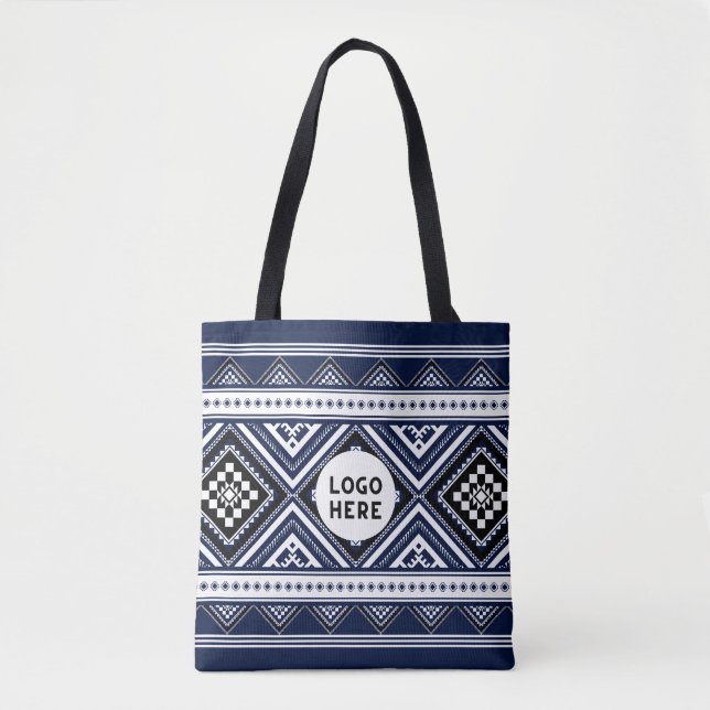 Tote Bag Motifs ethniques Abstraits noirs avec logo (Devant)