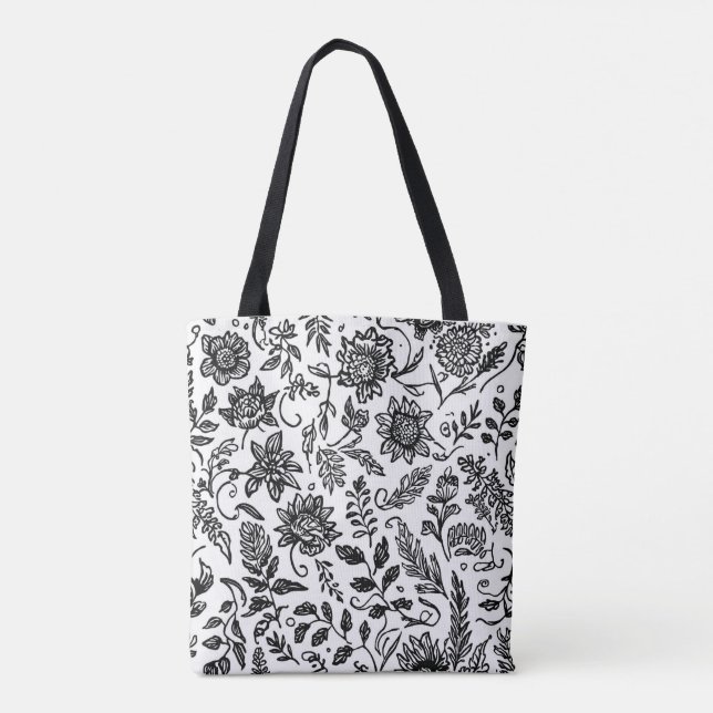 Tote Bag Motifs floraux boho dessinés à la main avec cachem (Dos)