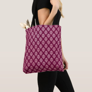 Tote Bag Motifs FLORAUX ET DIAMONDS BURGUNDY ET ROSE