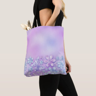 TOTE BAG MOTIFS FLORAUX PURPLE & BLEU OMBRE
