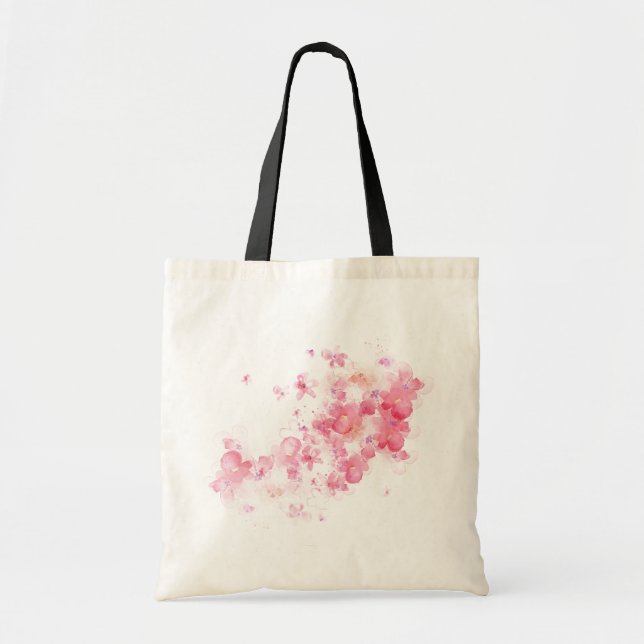 Tote Bag Motifs floraux rose-jaune Art Abstrait (Devant)