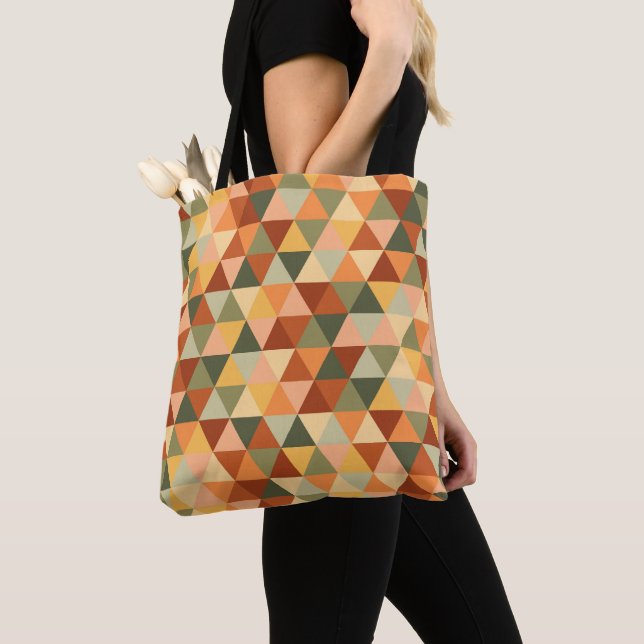 TOTE BAG MOTIFS GÉOMÉTRIQUES VERT ROUGE ORANGE JAUNE (De près)