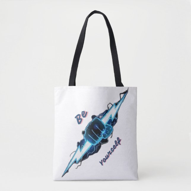 Tote Bag Motivante "Soyez Vous-Même" Éclair Bleu Fis (Devant)