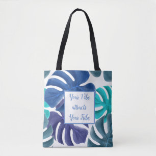 Tote Bag Motivation Feuille bleue tropicale