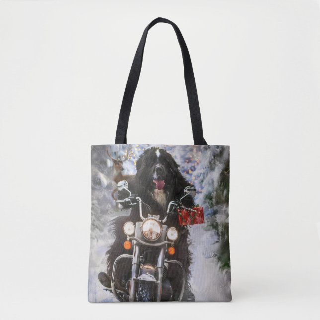 Tote Bag Moto à chiens de Terre-Neuve Noël (Devant)