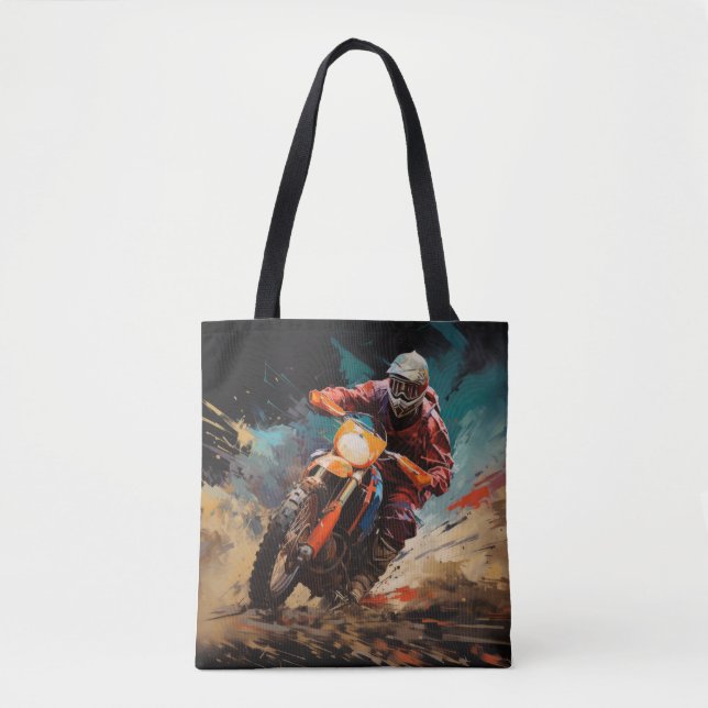 Tote Bag Motocross Action Sport Peinture Art Décor Abstrait (Devant)