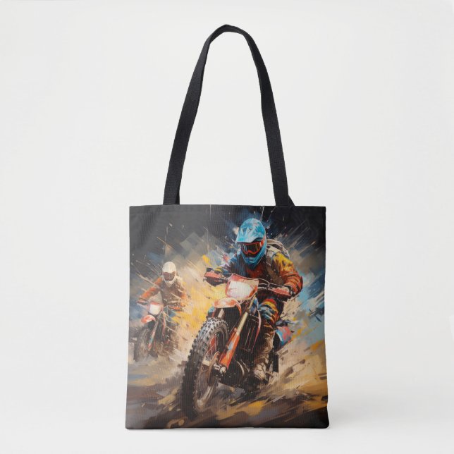 Tote Bag Motocross Action Sport Peinture Art Décor Abstrait (Devant)