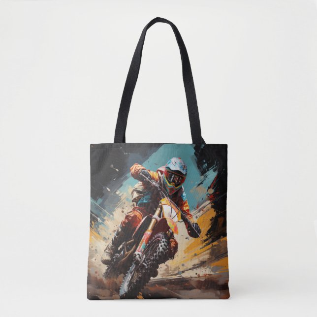 Tote Bag Motocross Action Sport Peinture Art Décor Abstrait (Devant)