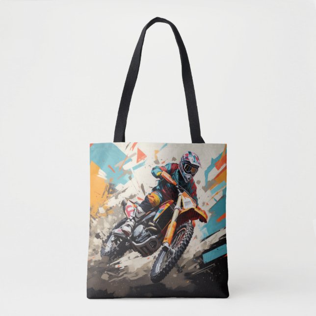 Tote Bag Motocross Action Sport Peinture Art Décor Abstrait (Devant)