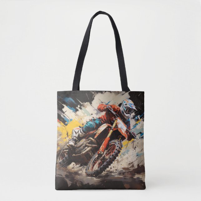 Tote Bag Motocross Action Sport Peinture Art Décor Abstrait (Devant)