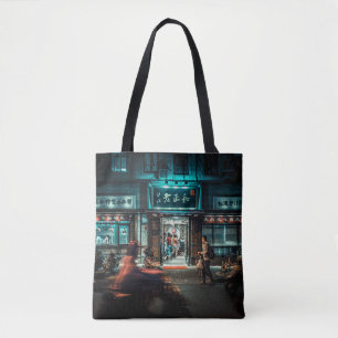 TOTE BAG MOTOCYCLES ET PERSONNES PASSANT LA NUIT