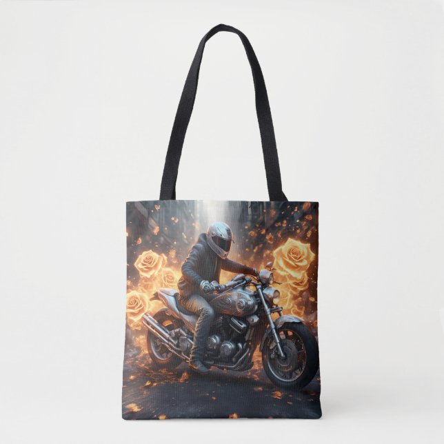 Tote Bag Motocycliste parmi les rose (Devant)