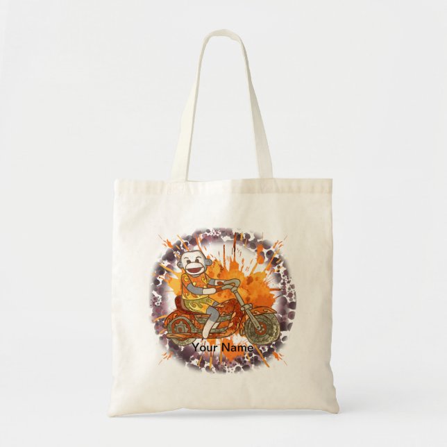 Tote Bag Motocycliste Singe Chaussette  (Devant)