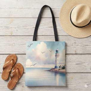 Tote Bag Mouette de phare côtier Sérénité du ciel pastel