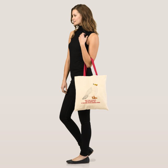 Tote Bag Mouette mignonne et heureuse avec des frites (Devant (modèle))