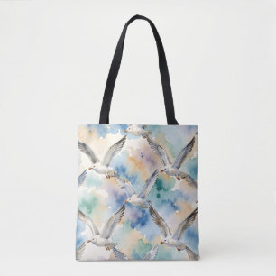 Tote Bag Mouettes à l'aquarelle motif sans couture Maison C