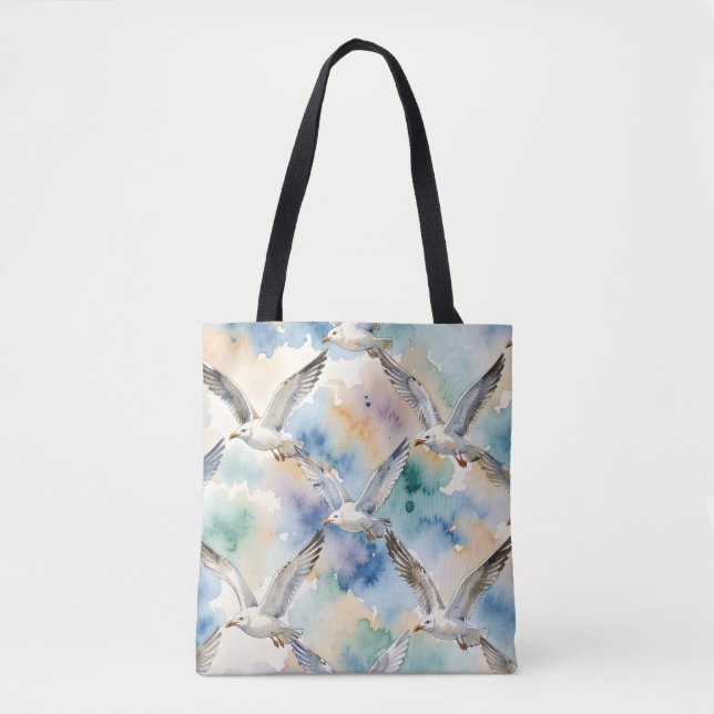 Tote Bag Mouettes à l'aquarelle motif sans couture Maison C (Devant)