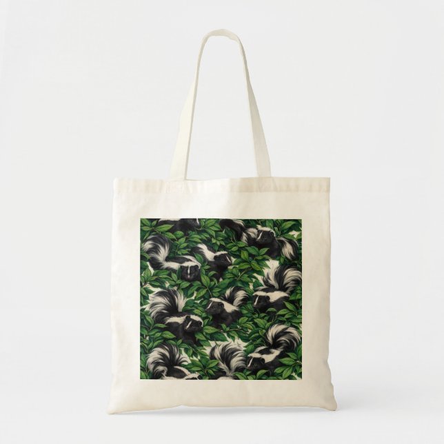 Tote Bag Mouffettes dans un motif de feuillage vert (Devant)