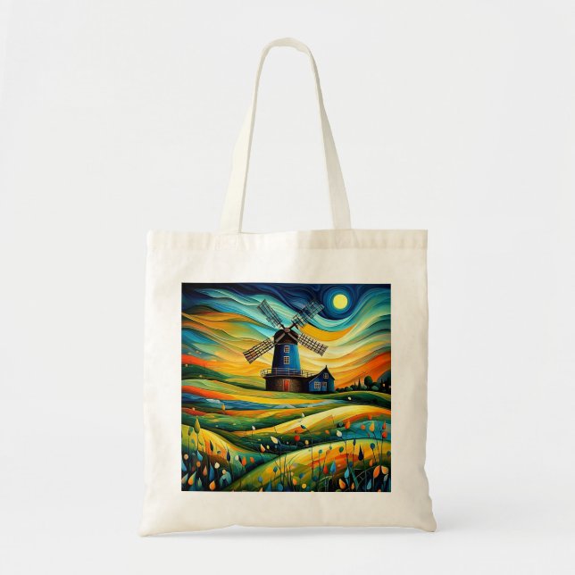 Tote Bag Moulin à vent la nuit 8 (Devant)