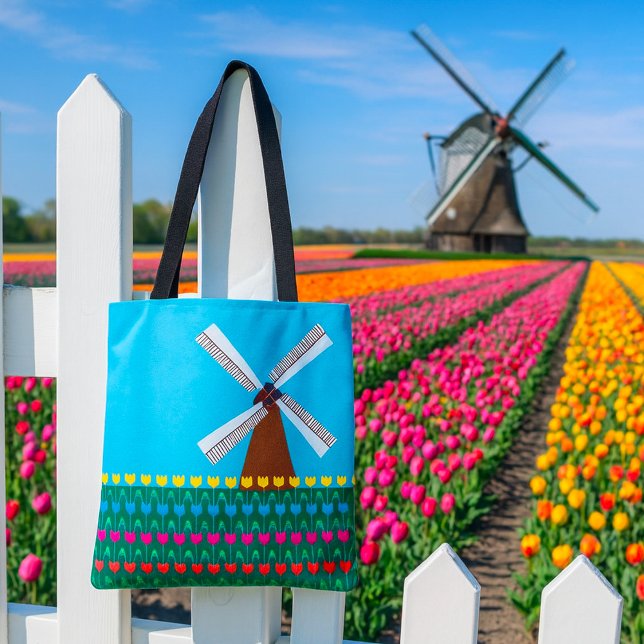 Tote Bag Moulin à vent parmi les fleurs de tulipes (Créateur téléchargé)
