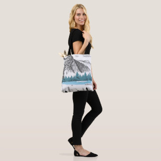 Tote Bag Mountain Lake City Skyline | Monochrome Scenery