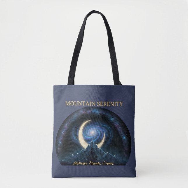 Tote Bag Mountain Serenity Cosmic Meditation, Crescent Moon (Devant)