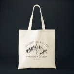 Tote Bag Mountain Woodland Forest Wedding Favor Cadeau<br><div class="desc">Belle simple art AVENTURE ATTEND MONTAGNE Le cadeau/mariage de la mariée MARIAGE favorise la conception de cadeau avec le nom et la date/le lieu de votre choix. Personnalisez-le avec les noms du couple ou de la demoiselle d'honneur... ... ou customisez-le plus si vous souhaitez modifier la police, la taille et...</div>