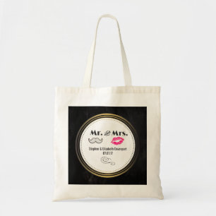 Tote Bag Moustache & Lèvres M. & Mme Black & Gold Mariage