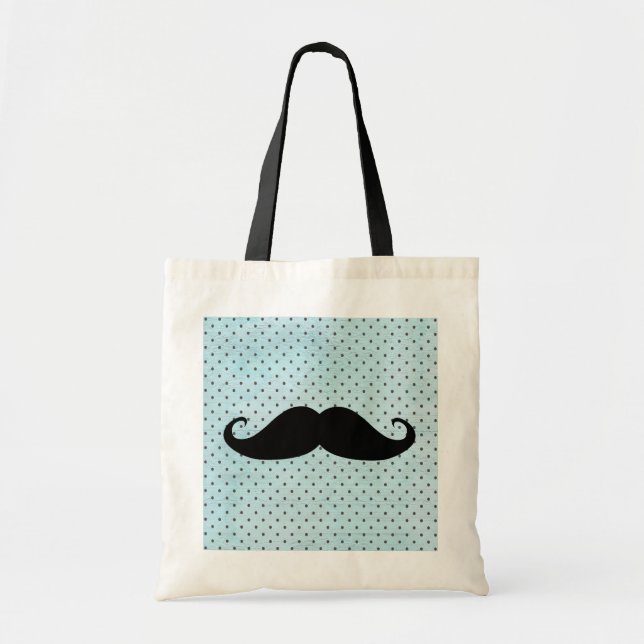 Tote Bag Moustache noire drôle sur le pois bleu turquoise (Devant)