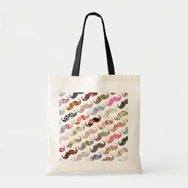 Tote Bag Moustaches colorées Girly drôles de motifs (Devant)