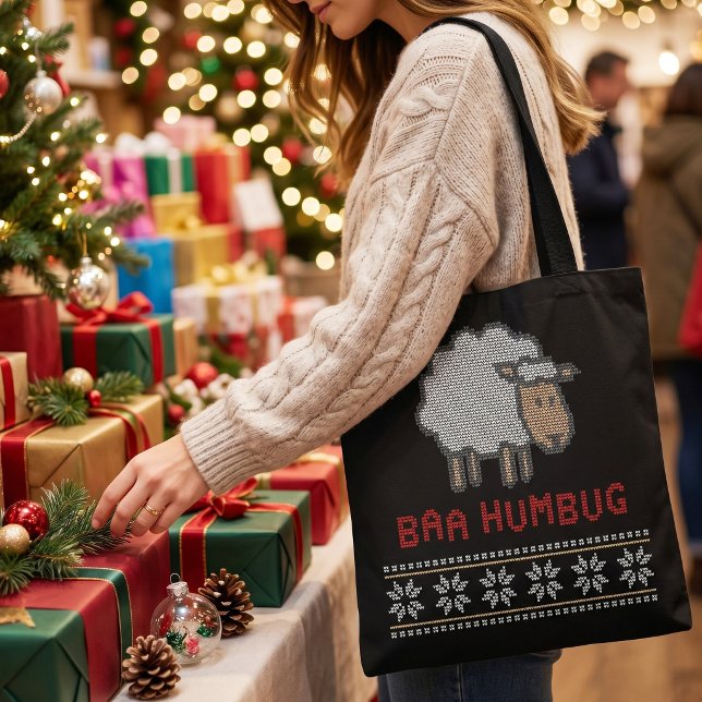 Tote Bag Mouton de Noël Baa Humbug | Style Pull de Noël Lai (Créateur téléchargé)
