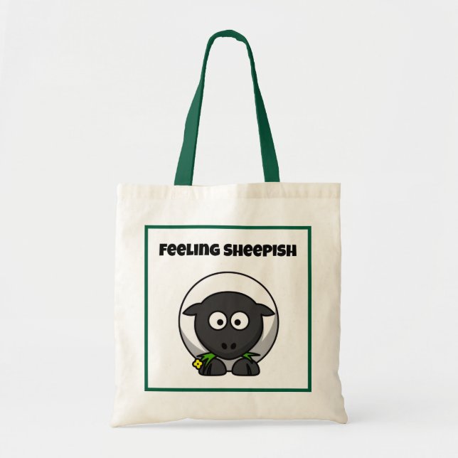 Tote Bag Mouton timide mignon dessin animé avec jeu de mots (Devant)