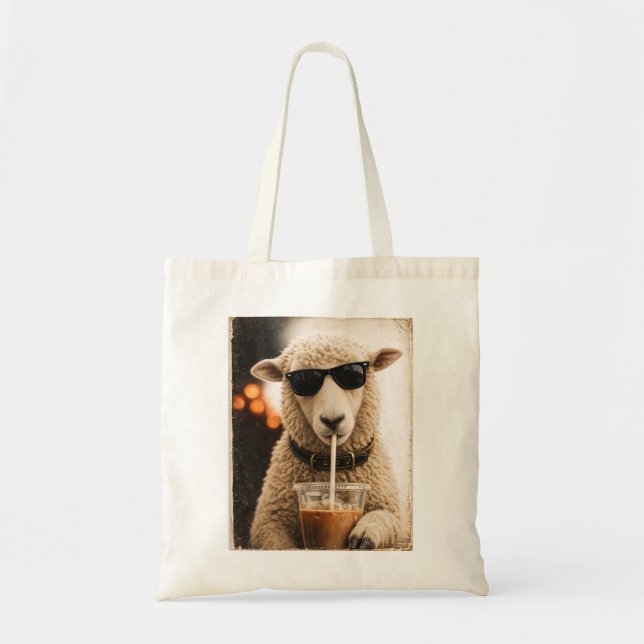 Tote Bag Moutons cools buvant du café glacé (Devant)
