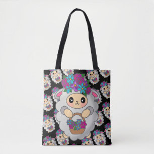 Tote Bag Moutons doux avec jolie fleur pour la motivation