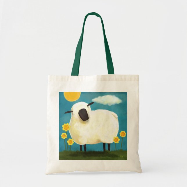 Tote Bag Moutons pelucheux et fleurs jaunes (Devant)