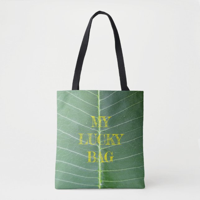 Tote Bag Moyenne - Feuille verte et ligne blanche claire (Devant)